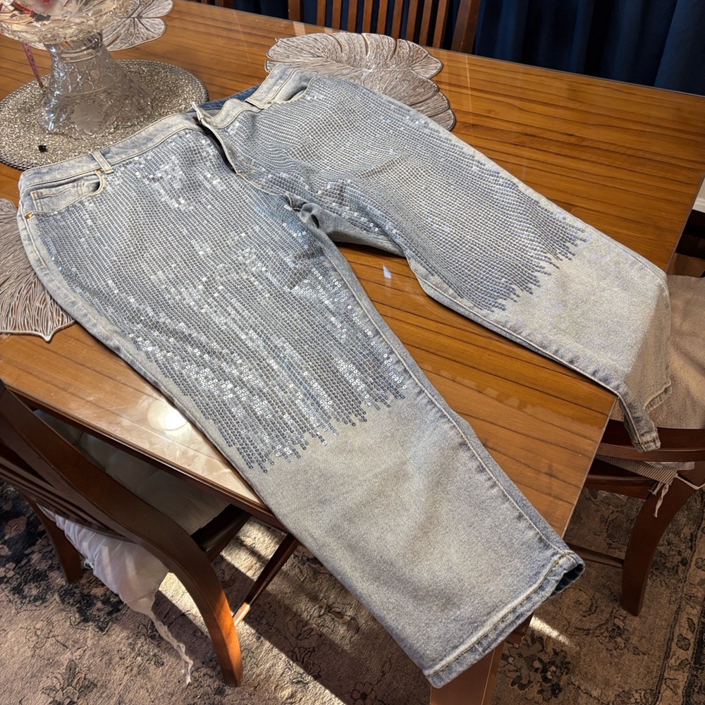 Lane Bryant Silver Sequin Boyfriend Jeans